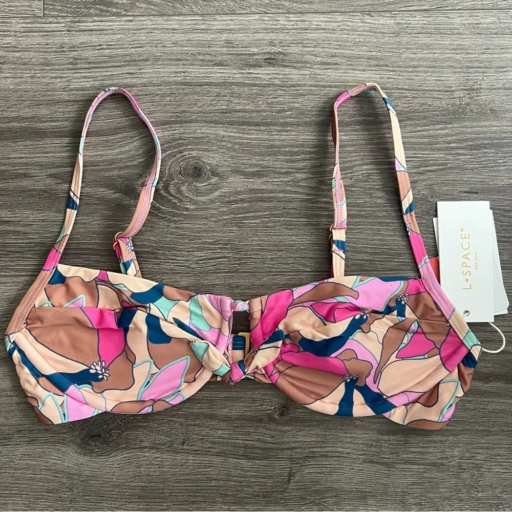 L*SPACE Rose Underwire Bikini Top Small Floral Pink Balconette Swimwear Revolve